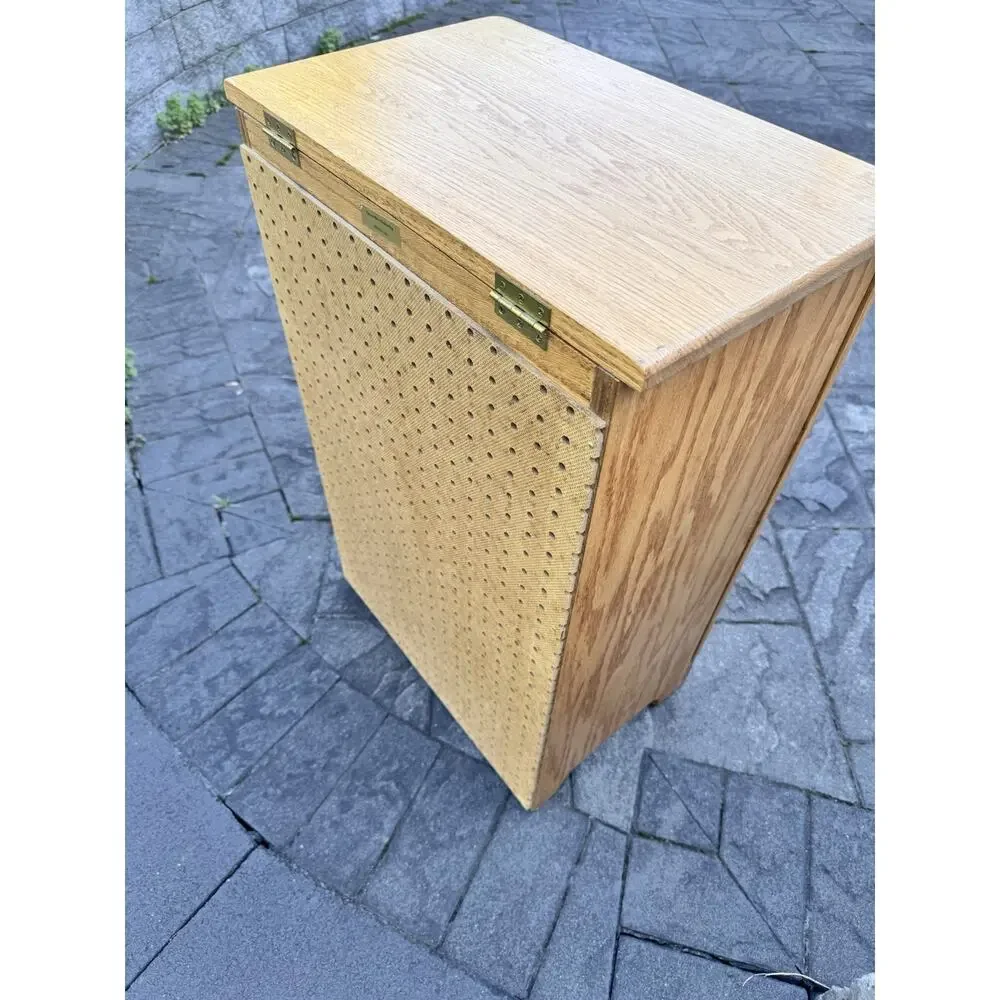 VTG Large Solid Oak Wood Hand Carved Laundry Hamper /Waste Bin H30.5xW20xD12.5”
